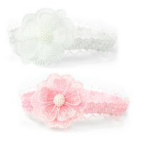 HB41: Lace Headband w/Crochet Flower & Pearl